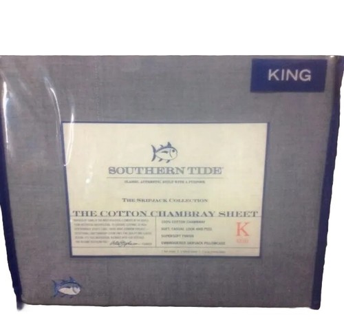 BRAND NEW SOUTHERN TIDE CHAMBRAY KING SIZE SHEET SET COLOR NAUTICAL BLUE - Picture 2 of 4