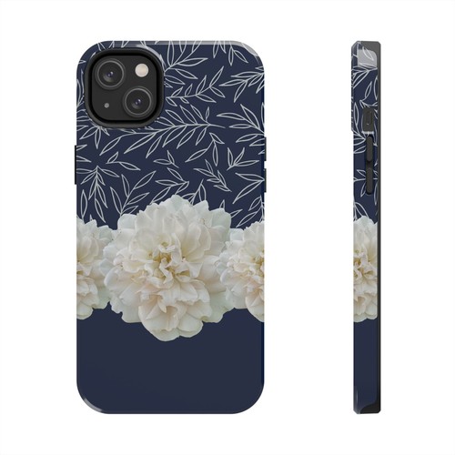 White flowers, Dark Blue Boho Tough Phone Case for Iphone & Samsung Galaxy - Picture 34 of 108
