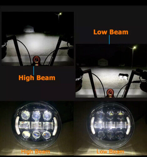 Black 5-3/4'' 5.75" inch LED Motorcycle Headlight Halo High Low Beam Turn Signal - Picture 7 of 12