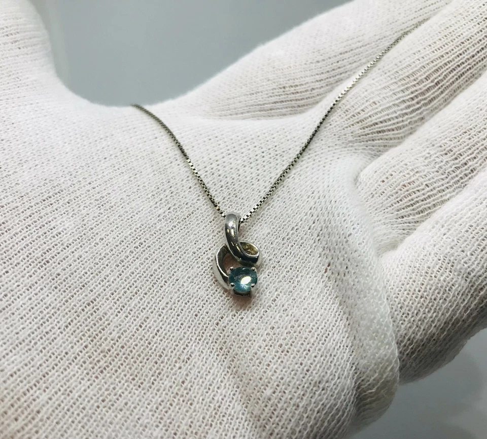 girocollo con ciondolo Topazio Azzurro in Argento 925 - Immagine 3 di 3