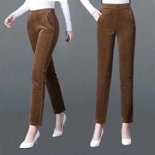 Mujeres Informales Forrados de Vellón Pana Pantalones Pantalones Pierna Recta Calce Ajustado Moda - Imagen 1 de 20