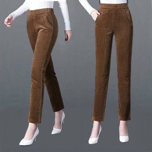 Women Casual Fleece Lined Corduroy Pants Trousers Straight Leg Slim Fit Fashion - Photo 1 sur 16