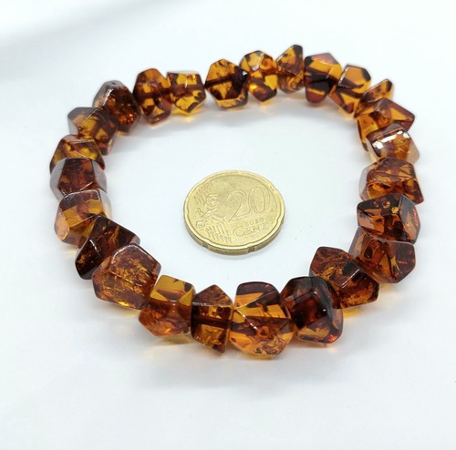 Mujer Pulsera Ámbar Natural Color Coñac Cuentas Únicas Grandes - Imagen 5 de 5