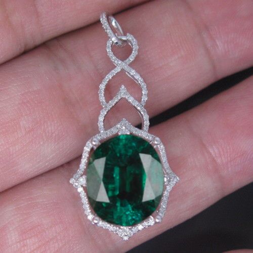 925 Sterling Silver 2.45 Carat Oval Shape 100% Natural Zambian Emerald Pendant - Bild 1 von 1