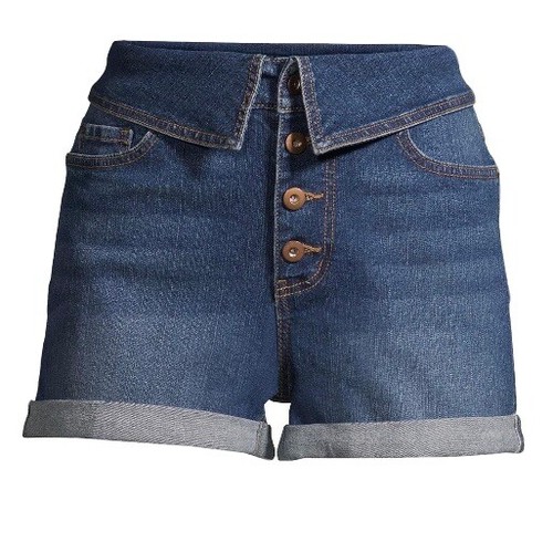 Shorts Jugendliche keine Grenzen umklappbare Taille Denim Knopfleiste hoher Bund Stretch - Bild 1 von 4