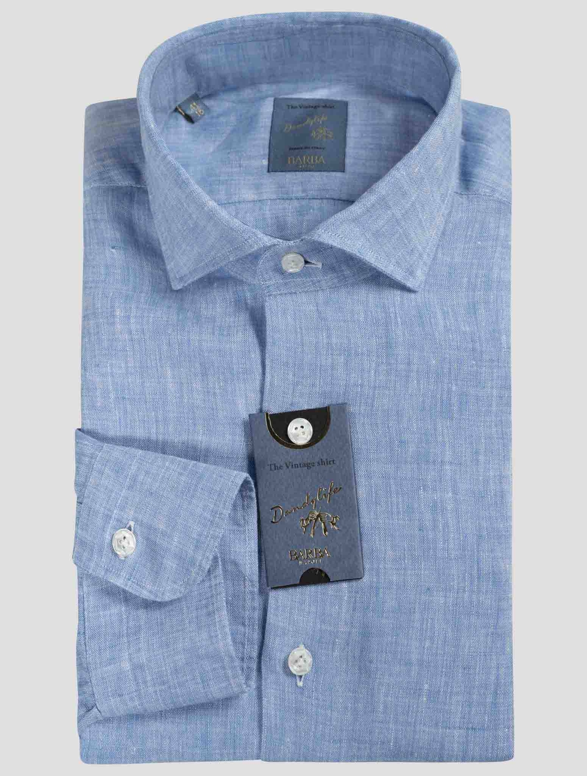 Мужская светло-голубая льняная рубашка Barba Napoli B87
