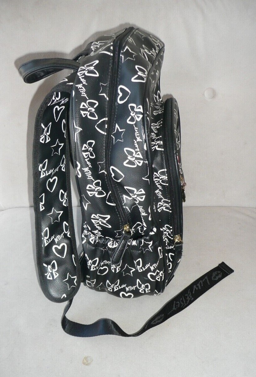 Luv Betsey by Betsey Johnson Mini Backpack Black White Monogram Logo w Red Heart