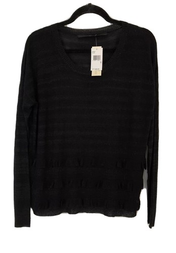Nuevo Suéter Pullover KENSIE Mujer Mediano Negro Con Volantes Manga Larga B16 - Imagen 2 de 7