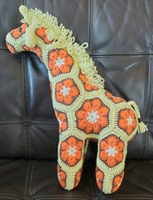 Handmade Crochet Giraffe Yellow Orange Brown White 17" Tall