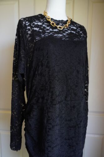 City Chic Dress Size L / 20 Ruched Lace Black Bodycon Knee Length LBD Frankie - Picture 15 of 21