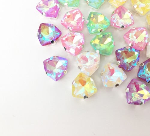 20pcs 12mm Sew On Rhinestone Mocha Fluorescence k9 Glass Fat triangle Jewels - Picture 2 of 11