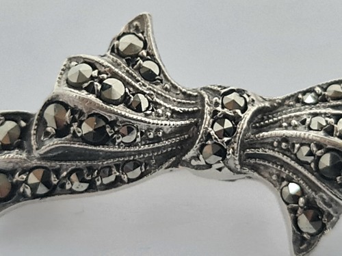 Vintage Art Deco Sterling 925 massiv Silber & Markasiten Schleife Brosche Anstecknadel - Bild 7 von 7