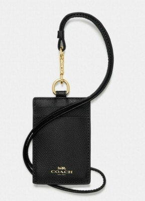 Coach ID Lanyard Leather Card Case Holder NWT Black 57311 eBay