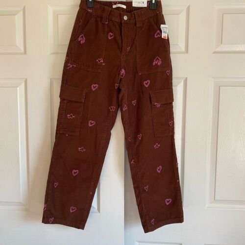 NWT Pacsun Brown pink cargo joggers elastic waist brown hearts baggy corduroy - Picture 3 of 10
