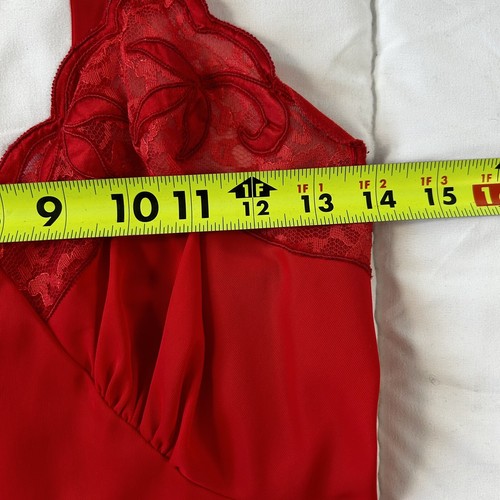Red Full Slip Sexy Lingerie Nylon Lace Embroidery USA VTG 34 Small Movie Star - Picture 12 of 13