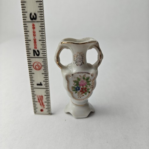 Vintage besetzte Japan Mini Vase/Urne 2,5" Blumen rosa blau rot, Goldakzente - Bild 9 von 10