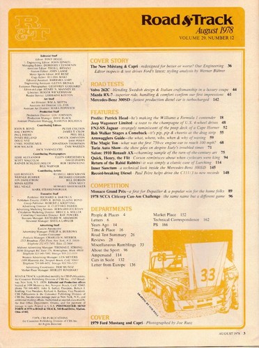 ROAD & TRACK ~Aug 1978~ Mazda RX-7, Capri-Mustang, Volvo 262C, M-B 300SD, Jaguar - Picture 2 of 2