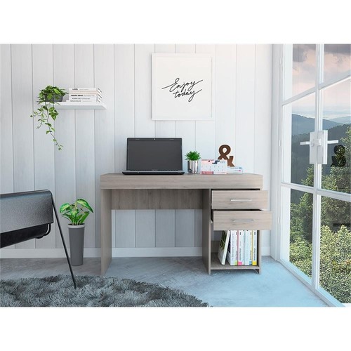 TUHOME Ibare Two Drawer Computer Desk- Engineered Wood Desks in Gray - Picture 4 of 9