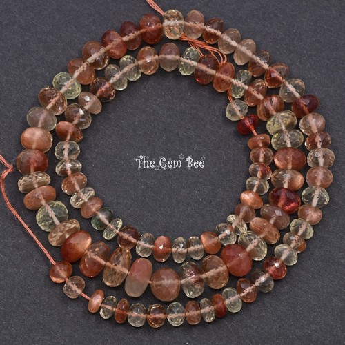 5.6mm-9.5mm Jelly Schiller Oregon Sunstone Faceted Rondelle Beads 17 inch Strand - Picture 2 of 9