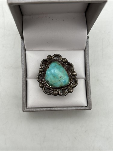 Vintage Sterling Silver Turquoise Ring Size 6 - 10.14 Grams Not Marked - Picture 1 of 8