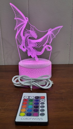 Kids Lights Desk Decor Lamp 3D Dragon Animal Remote Control 16Colors Night Light - Bild 4 von 6
