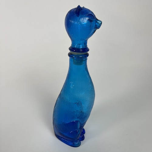 "Botella de vidrio italiana vintage Empoli 15"" gato azul verdoso MCM 1960" - Imagen 3 de 17