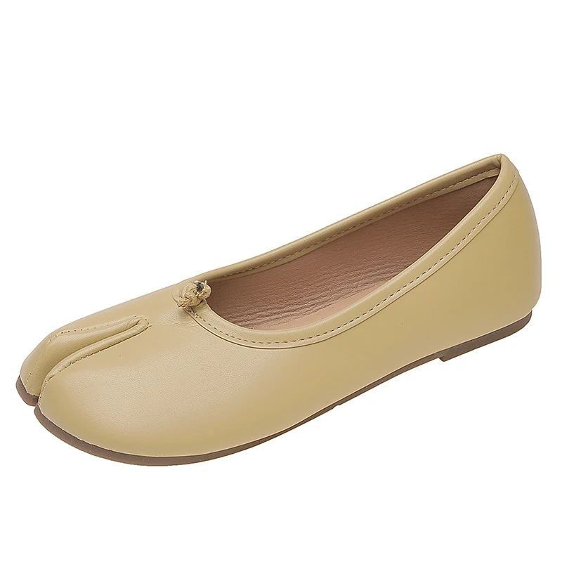 Zapatos Tabi Ninja Estilo Japonés Mujeres Acogedores Cuero PU Planos Punta de Casco Dividido Loafe