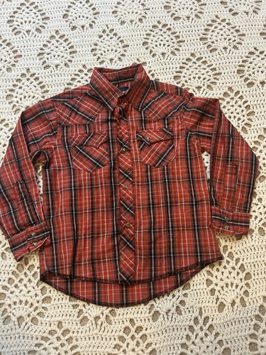 Wrangler Retro Shirt Youth Boys Pearl Snap Red Black Plaid Size S Rodeo Western - Picture 3 of 10
