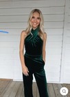 Women's Emerald Green Velvet Jumpsuit Halter Neckline With Pockets Small — photo 3