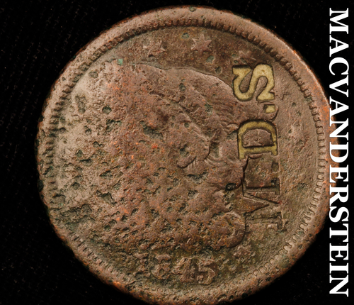 1845 Braided Hair Large Cent - Counter-stamped "M.D.S." - No Reserve #D4272