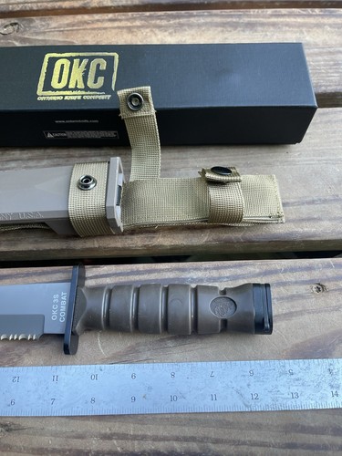 Ontario OKC3S Khaki Brown USMC Combat 8" Blade and Scabbard Tanto - Picture 5 of 14