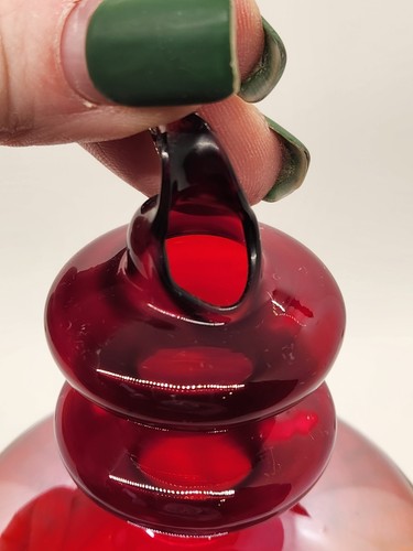 Beautiful Art Glass Hand Blown Cranberry Iridescent w/ Gold Accents Wind Chimes - Picture 9 of 16