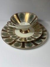 Winterling Kirchenlamitz Bavaria Gilded Gold  Green pattern Tea  Saucer Set 3