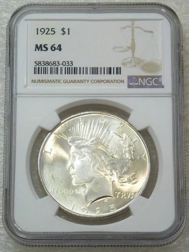 1925 Peace Silver Dollar NGC MS64 Original Gorgeous Luster PQ #W292M