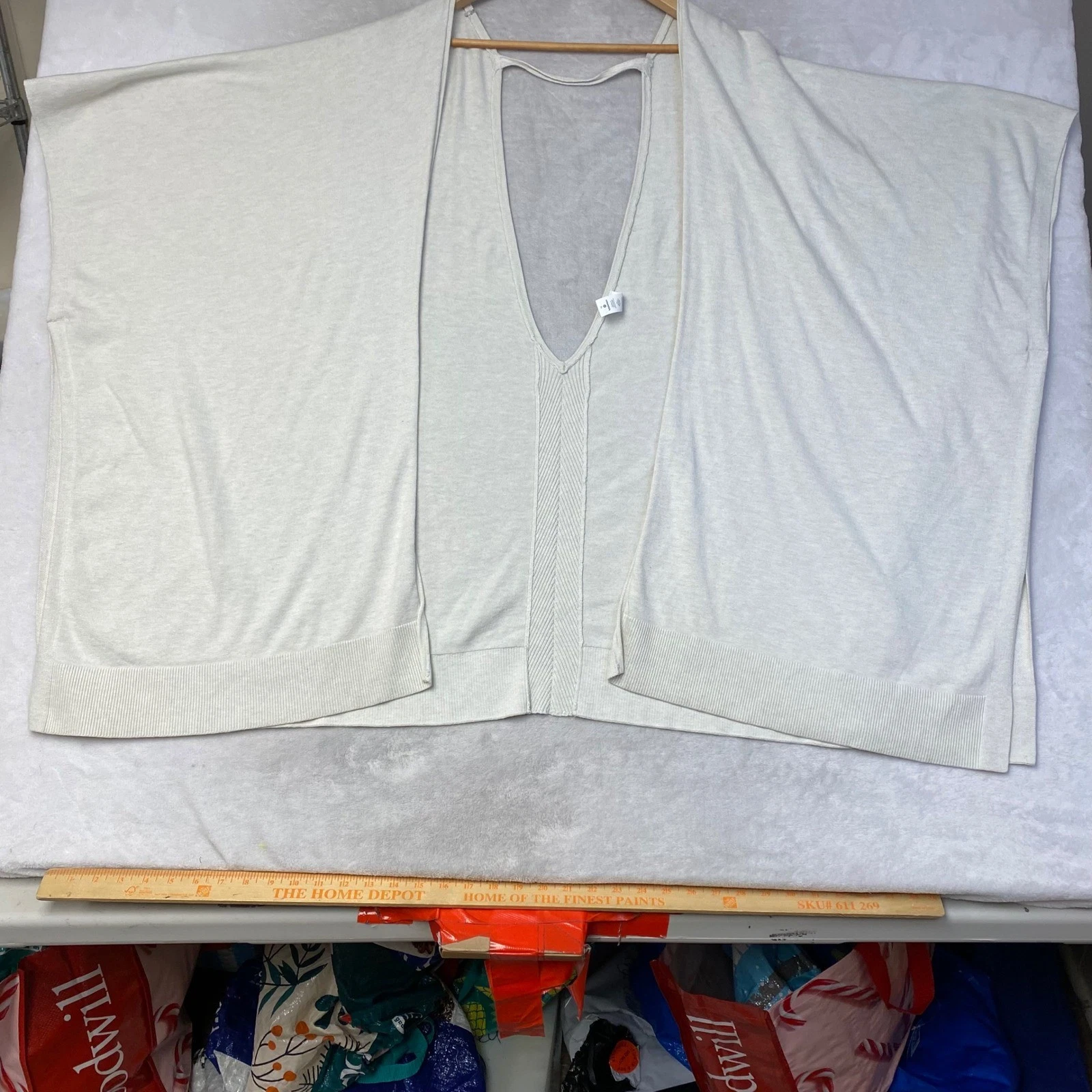 Lululemon OS V Neck Open Front Knit Poncho Sweater Cream