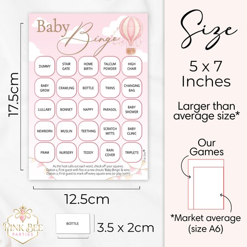 Baby Shower Game Bingo, Girls Pink Hot Air Balloon Theme Up,Up and Away fun idea - Picture 4 of 13