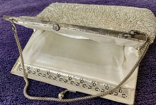 Antique Silver Beaded Evening Bag 1960’s Vintage - Picture 3 of 4