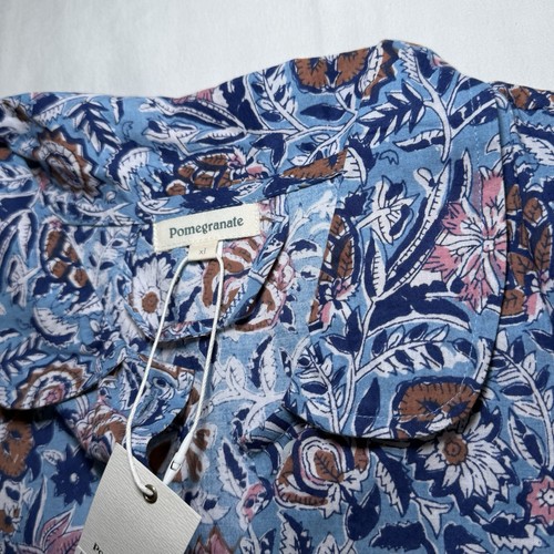 NUEVO CON ETIQUETAS Vestido Camisa Azul Granada Floral Cambiante Algodón Maxi Cinturón Botón Talla XL - Imagen 5 de 11