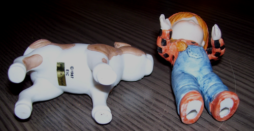 Vintage 1987 Enesco Country Cousins Mädchen und Kalb Figuren - Bild 4 von 5