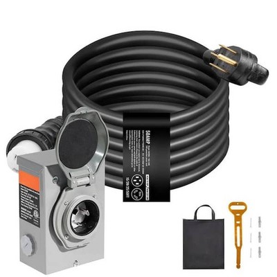 VEVOR 25 ft. 50 Amp 125 V Generator Extension Cord & Power Inlet Box Kit