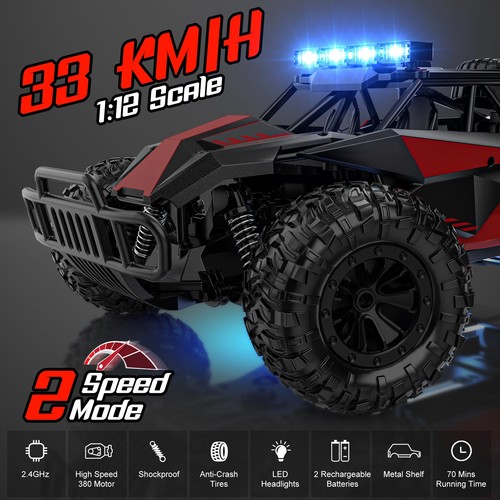 Coche con control remoto, 2,4 GHz Alta Velocidad 33 km/h RC Coches Juguetes, 1:12 Monster RC Tr... - Imagen 2 de 7