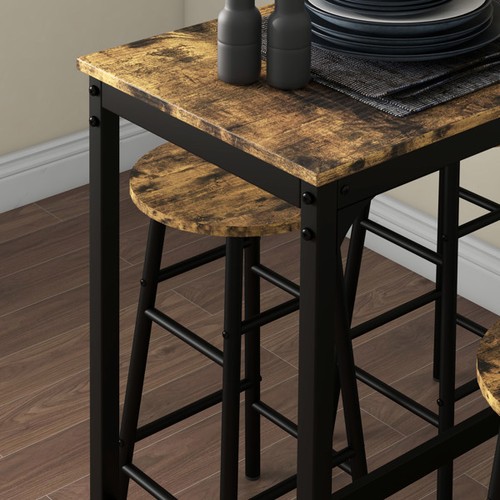5‑Piece Rustic Brown Pub Table Set with 4 Stools - Picture 5 of 11