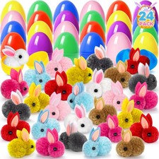 24 Pack PreFilled Easter Eggs with Bunny Toys Inside, Multicolor Plush Toys f