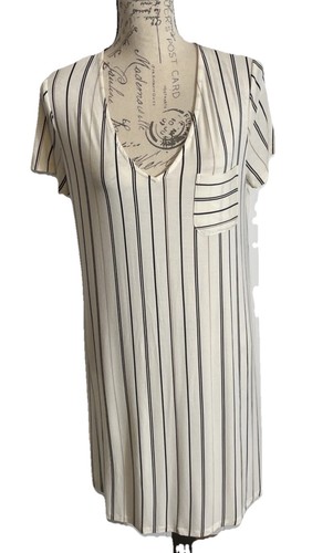 Camisa para dormir Soma Cool Nights para mujer mediana negra blanca a rayas manga corta noche - Imagen 1 de 8