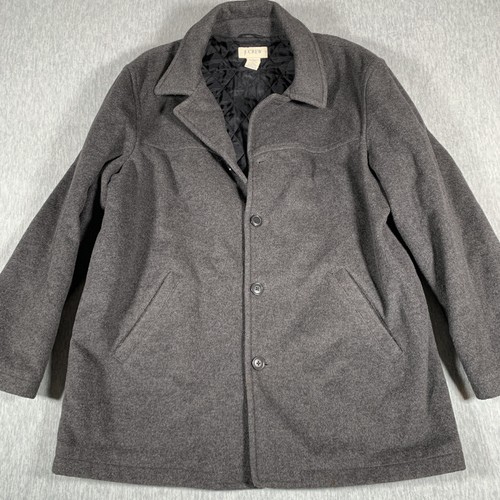 J Crew Coat Mens Large Gray Wool Blend Thinsulate Quilted Lined Button Car Coat - Picture 3 of 9