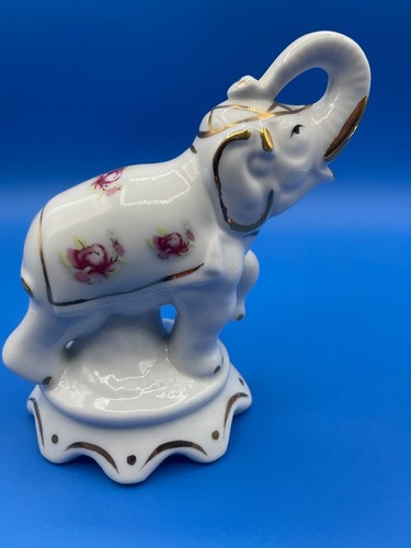 Elefant Paar Figuren Porzellan rosa weiß & gold 7" groß - Bild 8 von 12