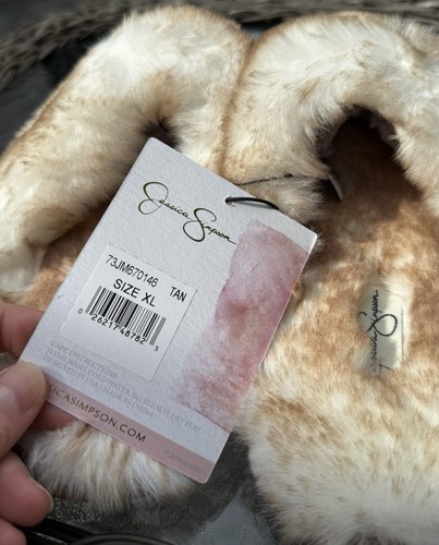 Jessica Simpson Women's Tan Faux Fur Slippers Size XL 9-10 Memory Foam NWT - Picture 3 of 7