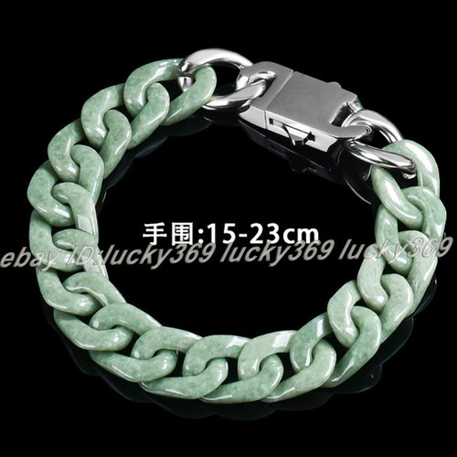 Zertifizierte natürliche Grade A grüne Jade Jadeit Gliederkette Titan Stahl Armband - Bild 1 von 16