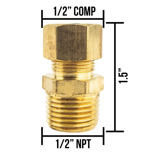 2 Pack 1/2" x 1/2" Male NPT Connector Brass Compression Fitting for 1/2" OD Tube - Picture 5 of 6