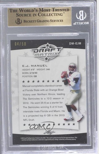 2013 Leaf Draft Matrix Green /50 EJ Manuel #DM-EJM BGS 9.5 GEM MINT Rookie RC - Picture 2 of 3